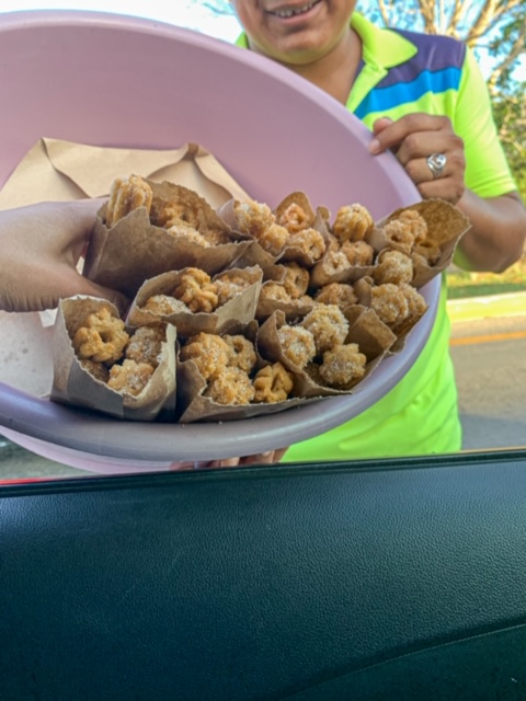 Churros in the street during traffic on the way to Tulum